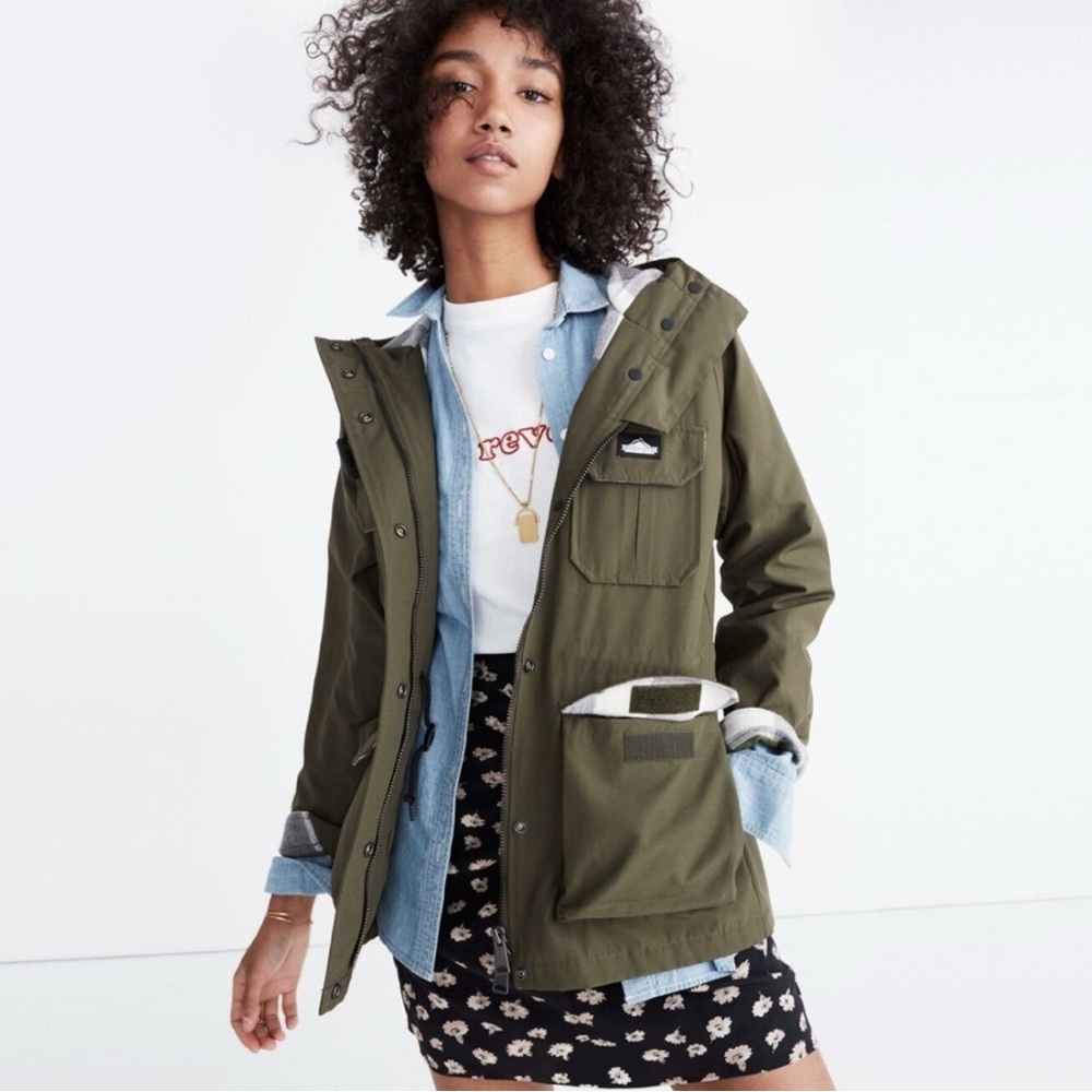Madewell x Penfield Women’s Army Green Hooded Flannel Water-Resistant Jacket XS